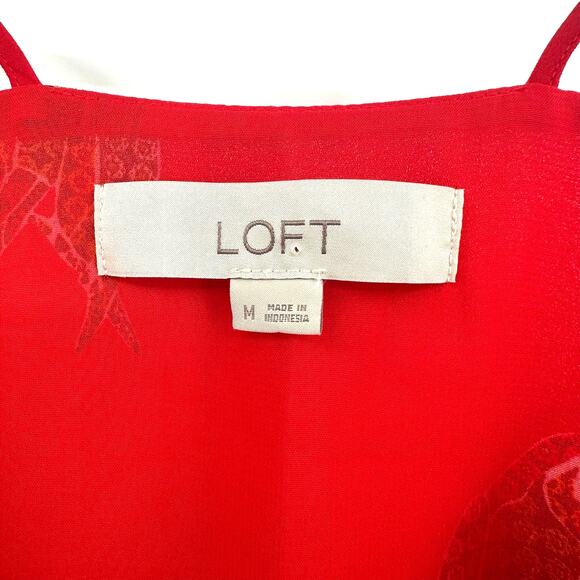 Loft Size Medium‎ Blouse Red Parrots Sleeveless Flowy Loose Thin Straps Summer - Picture 4 of 4